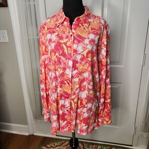 Appleseeds Long Sleeve Button Up Floral Pink Orange XL